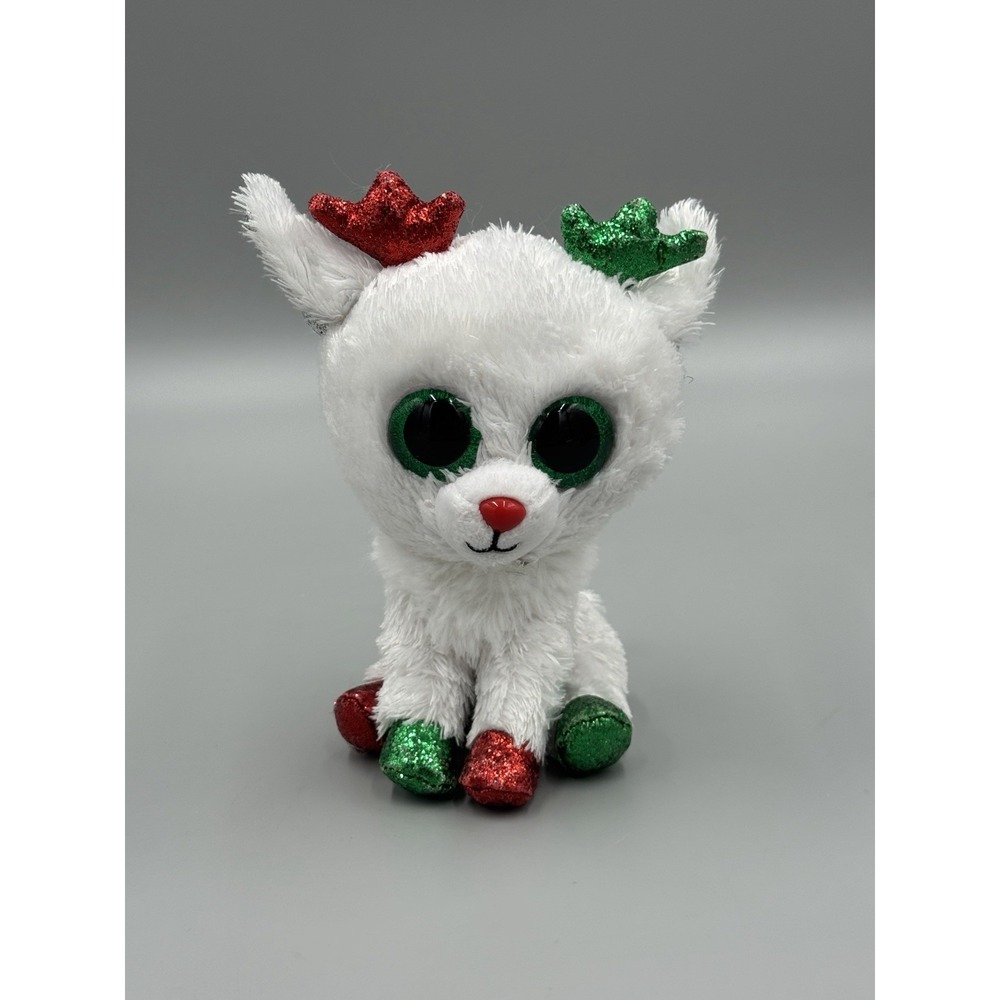 TY Beanie Boos Snowdrop White Christmas Reindeer Small 6 Inch Stuffed Animal